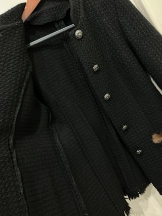 Chaqueta vintage de algodón negra tipo tweed