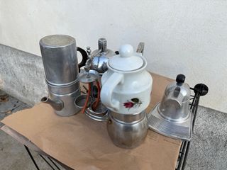 Set Vintage Caffettiere Alluminio e Porcellana