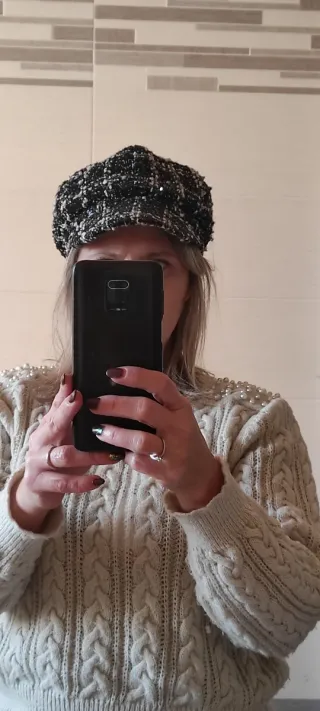 Cappellino tweed/bouclé con visiera taglia unica