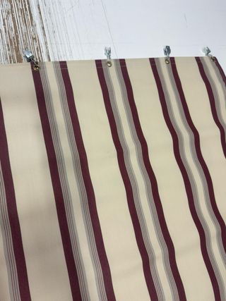 Cortina corredera toldo rayas beige y rojo