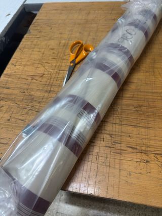 Cortina corredera toldo rayas beige y rojo