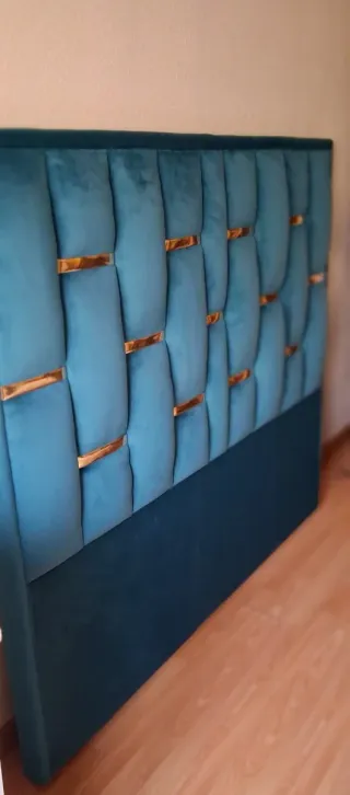 Cabecero de cama terciopelo azul y dorado