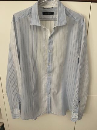 Camisa Guess Rayas Azul y Blanca Hombre