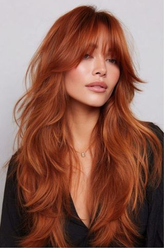 Espectacular peluca cobriza ondulada