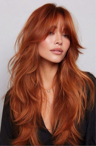 Espectacular peluca cobriza ondulada