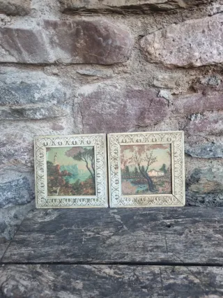 Lote 2 quadri antichi paesaggi. 15 x 15 cm