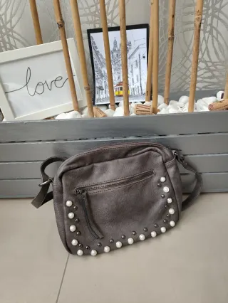 Bolso piel gris perlas