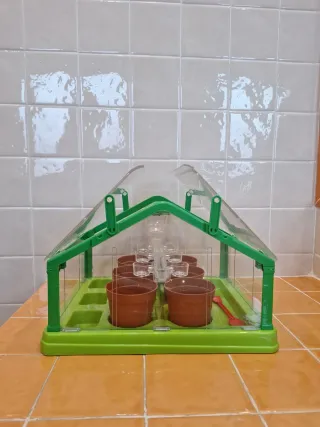 Mini invernadero con macetas