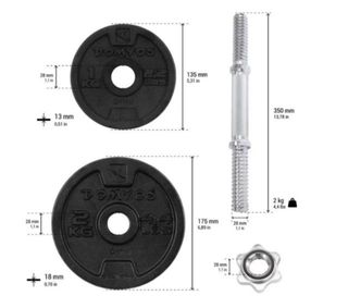 lote Pesas y mancuernas con maletín total 20kg
