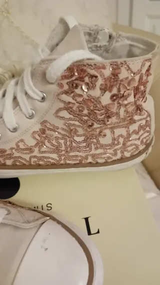 Sneakers Twinset rosa e bianche con paillettes