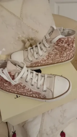 Sneakers Twinset rosa e bianche con paillettes