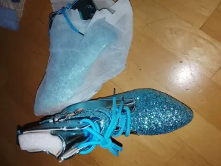 Botines Mujer Fiesta Talla 37 Azul/Plata