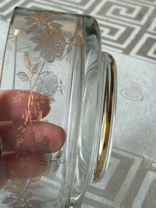 Cenicero antiguo cristal dorado floral