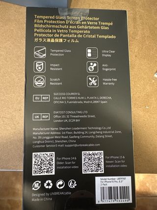 Protettore schermo per iPhone 16 Pro 6.3 2-Pack