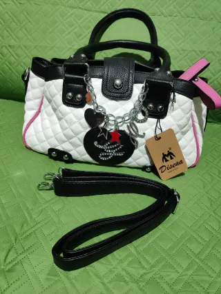 Bolso vintage Diseña blanco y negro con colgantes