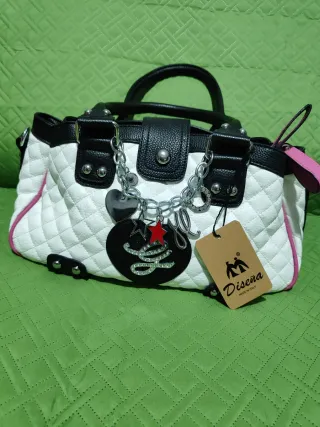 Bolso vintage Diseña blanco y negro con colgantes