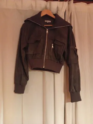 Chaqueta corta tela vaquera fina gris M