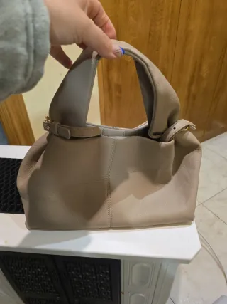 Bolso de mano mujer beige y gris