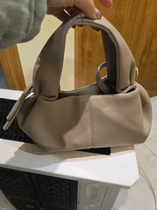 Bolso de mano mujer beige y gris