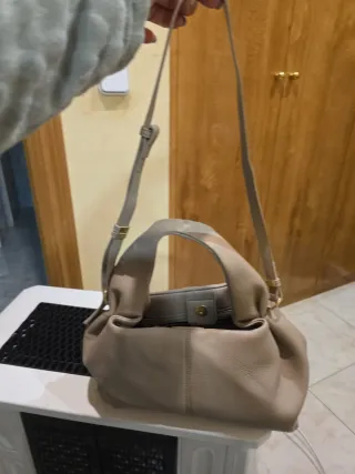 Bolso de mano mujer beige y gris