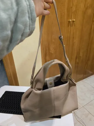 Bolso de mano mujer beige y gris