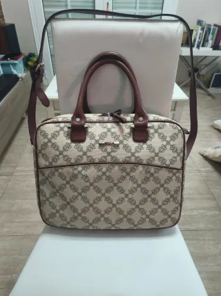 Maletín ordenador Tous beige y marrón