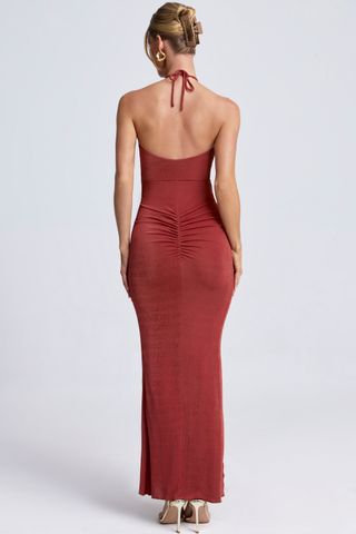 Vestido largo fiesta dorado/rojo