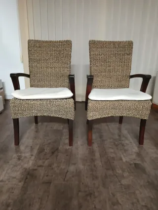 4 Poltrone per Sala da Pranzo in Rattan e Legno