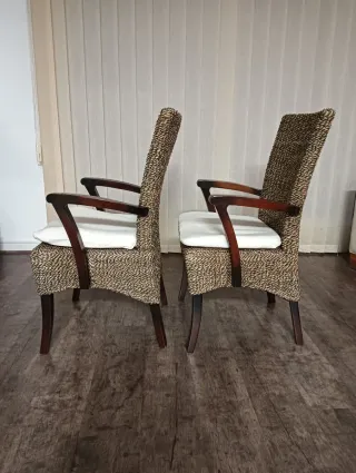 4 Poltrone per Sala da Pranzo in Rattan e Legno