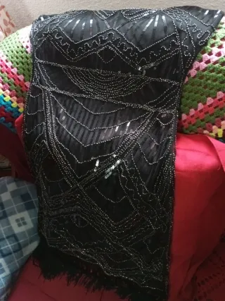 Vestido fiesta lentejuelas y flecos Talla L