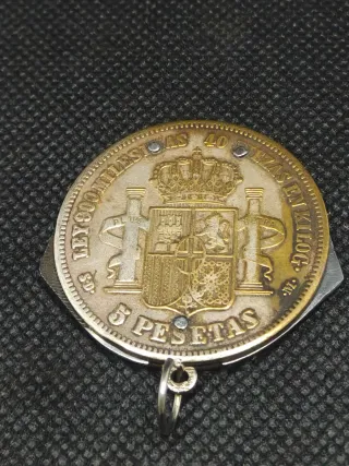 Moneda 5 Pesetas 1871 con Hoja y Lima