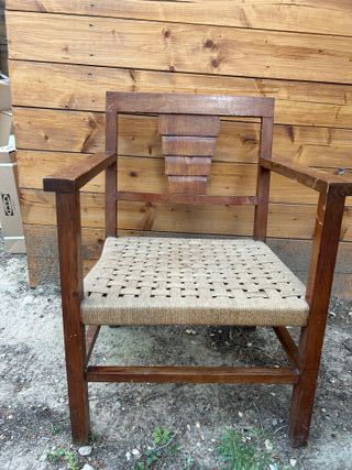 Silla Antigua Asiento Cuerda Reposabrazos