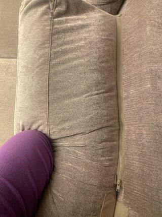 Sofás 3 plazas y 2 rosado suave/gris de tejido.