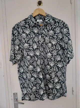 Camisa Zara Estampada Hojas Negra y Blanca
