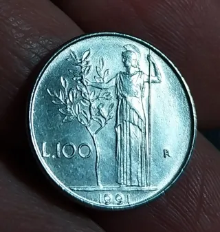 Moneta 100 Lire 1991 variante 99 con gambe chiuse