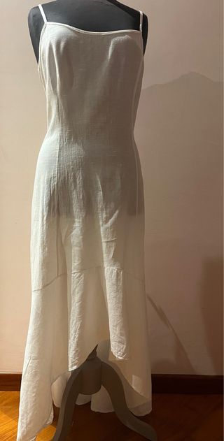 Abito lungo in lino e cotone bianco