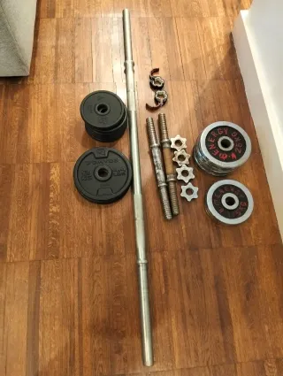 Set Mancuernas y Barra Pesas