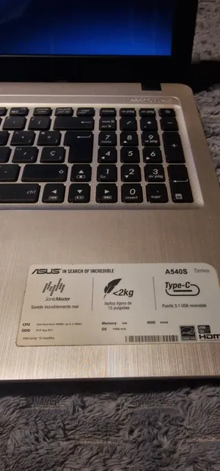 Portátil Asus A540S Series Type-C