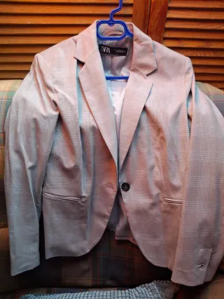 Chaqueta Zara Mujer Beige/Gris