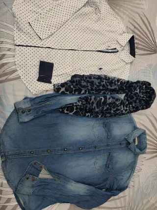 Lote 2 camisas mujer S + pañuelo animal print