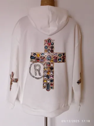 Sudadera Blanca Talla 48 con Diseño Cruz