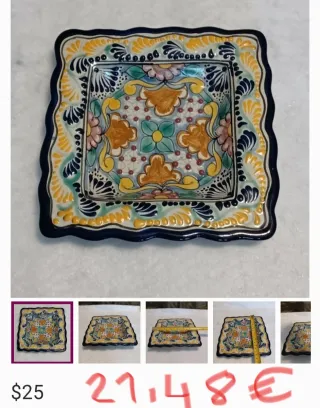 Plato decorativo octogonal de cerámica. Mejicano.