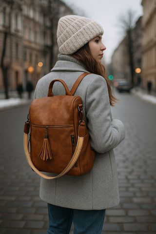 Mochila Mujer Cuero PU Marrón Casual