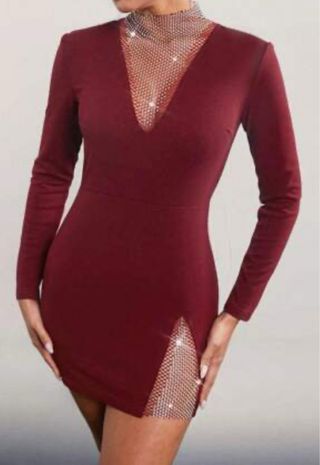 Vestido fiesta burdeos con pedrería