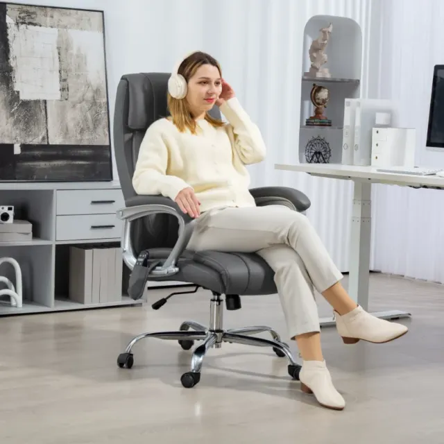 Silla Oficina HOMCOM Masaje Calor Cuero Sintético