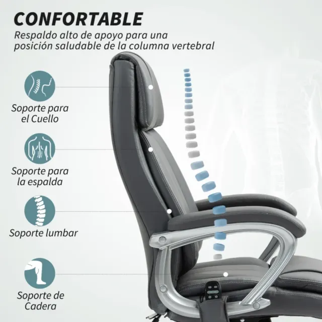 Silla Oficina HOMCOM Masaje Calor Cuero Sintético