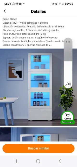 Vitrina 60x40x173 cm