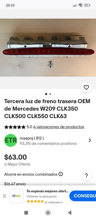 Tercera Luz Freno LED Mercedes Roja