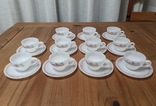 Lote 11 tazas y 11 platos cristal opalino, vintage