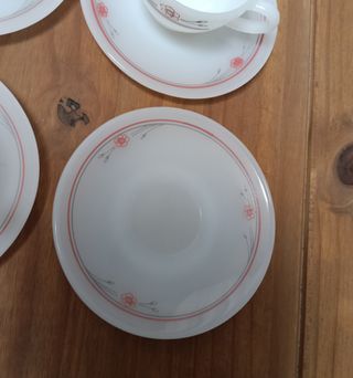 Lote 11 tazas y 11 platos cristal opalino, vintage